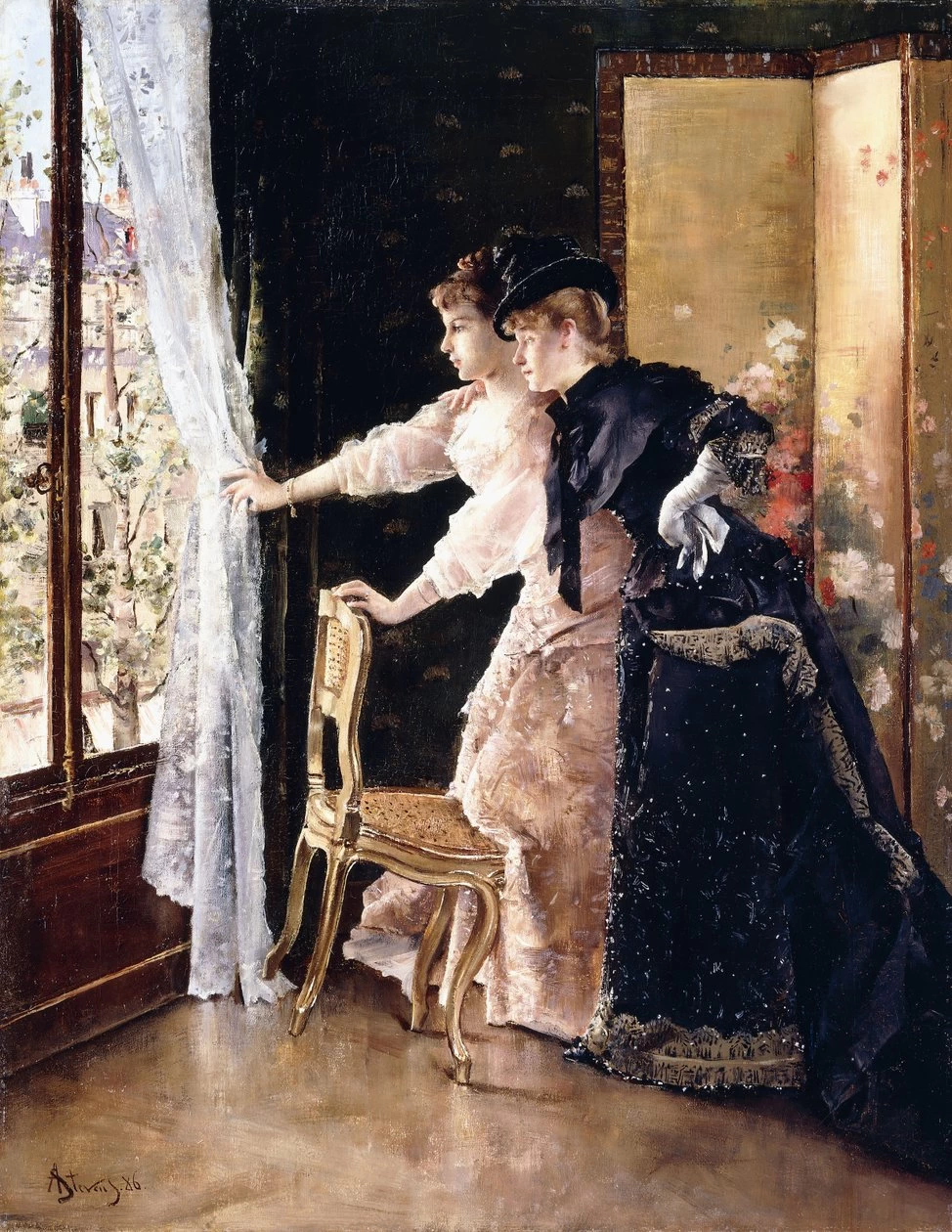 Alfred Émile Stevens - Guardando il fidanzato passare, 1886